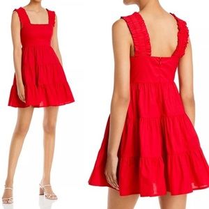 AQUA Double Lined Poplin Tiered Red Mini Dress Size Medium